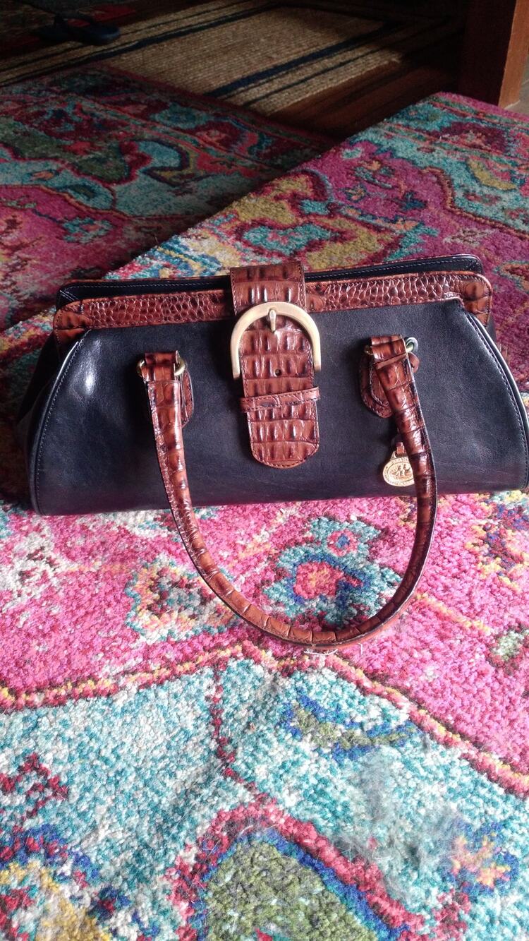 Brahmin Tuscan Collection Croc Black Leather Buckle Satchel Y2k Baguette